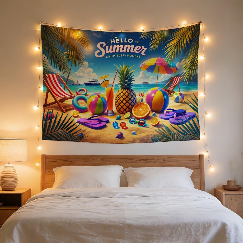 Tropical Summer Beach Tapestry Wall Hanging Boho Decor Polyester Print for Bedroom Living Room Vacation Vibes Paradise Art