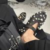 Sheepskin Version~ Flat Shoes, Ballet Shoes, One-word Buckle Rivets, Mary Jane Shoes, Shallow Mouth Versatile Hollow Single Shoes Women
