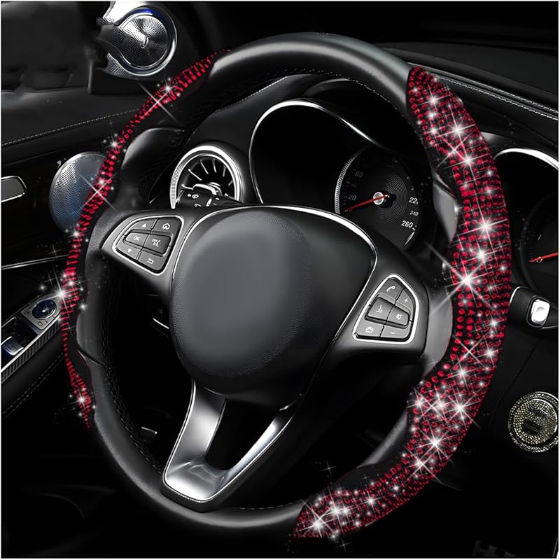 2 PCS Steering Wheel Cover, 15 Inches Crystal Diamond Bling Cover For Auto Steering Wheels, Safety Non-Slip Universal Fit Sparkly Steering Wheel красный