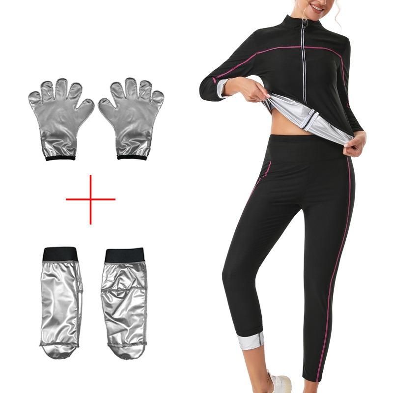 Dámská tréninková souprava pro zvýšení pocení Tréninkové, fitness a saunové oblečení Top s dlouhým rukávem a dlouhé kalhoty Set Ležérní tvarující oděv s vysokým výstřihem