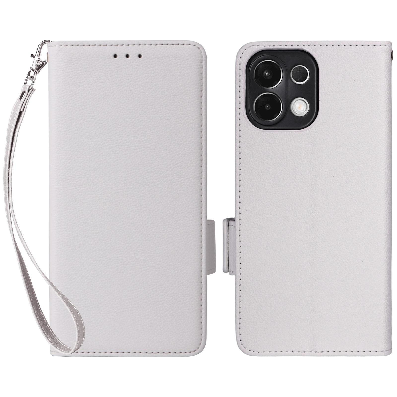 

For Oppo K13 5G/K13x/K12s Case with Wrist Strap Litchi Texture PU Leather Wallet Phone Cover White