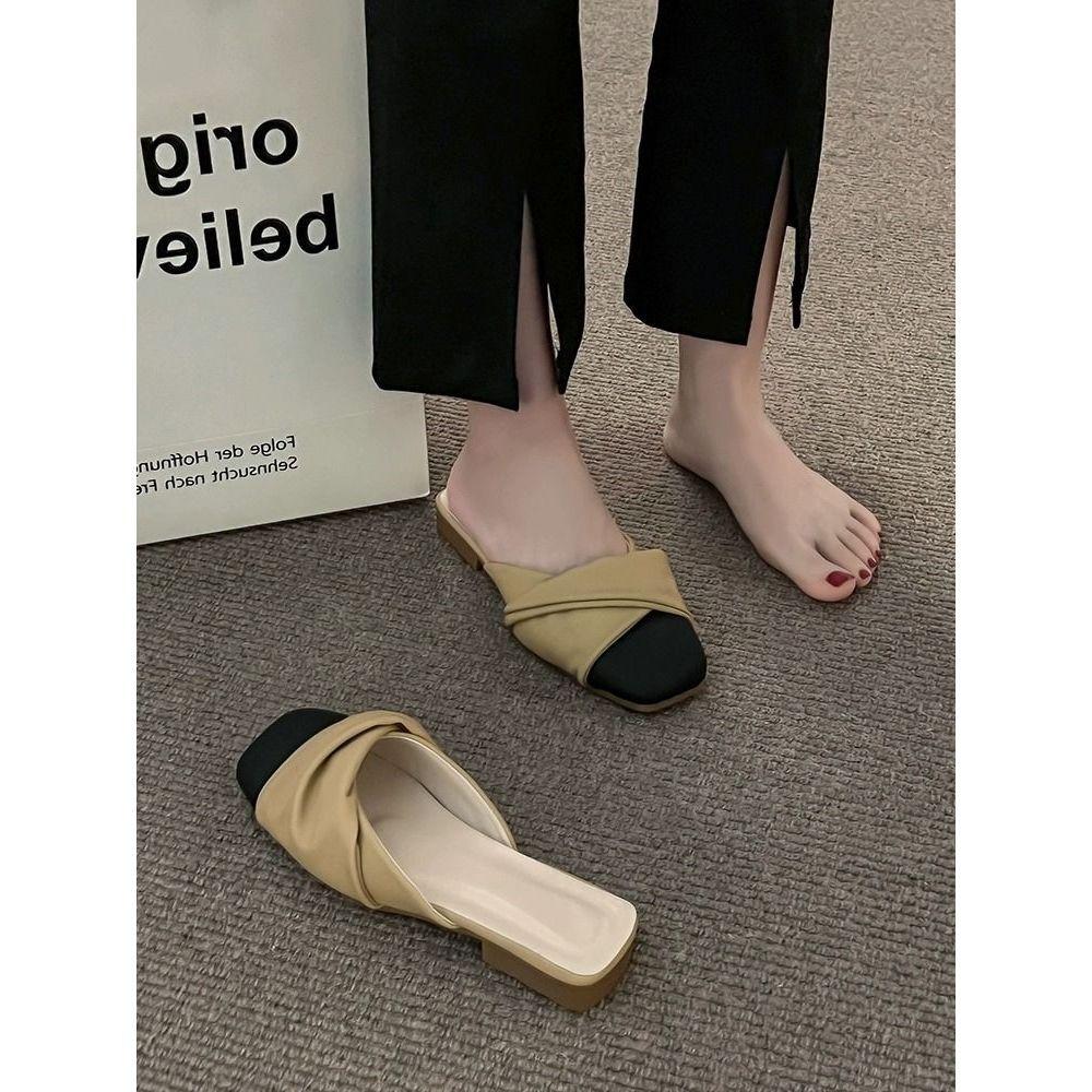 Baotou half slippers 2025 women's spring wear new Internet celebrity explosion Xiaoxiangfeng French flat-bottomed sandals half-tray single shoes