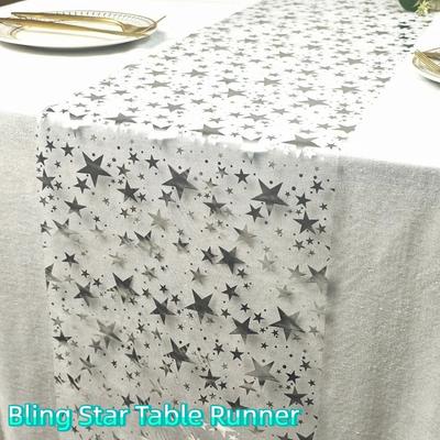 Transparenter Mesh Bling Stern Tischläufer Sternmuster Romantischer Mesh Tischläufer Schimmernder Polyester Geburtstag Tischflagge