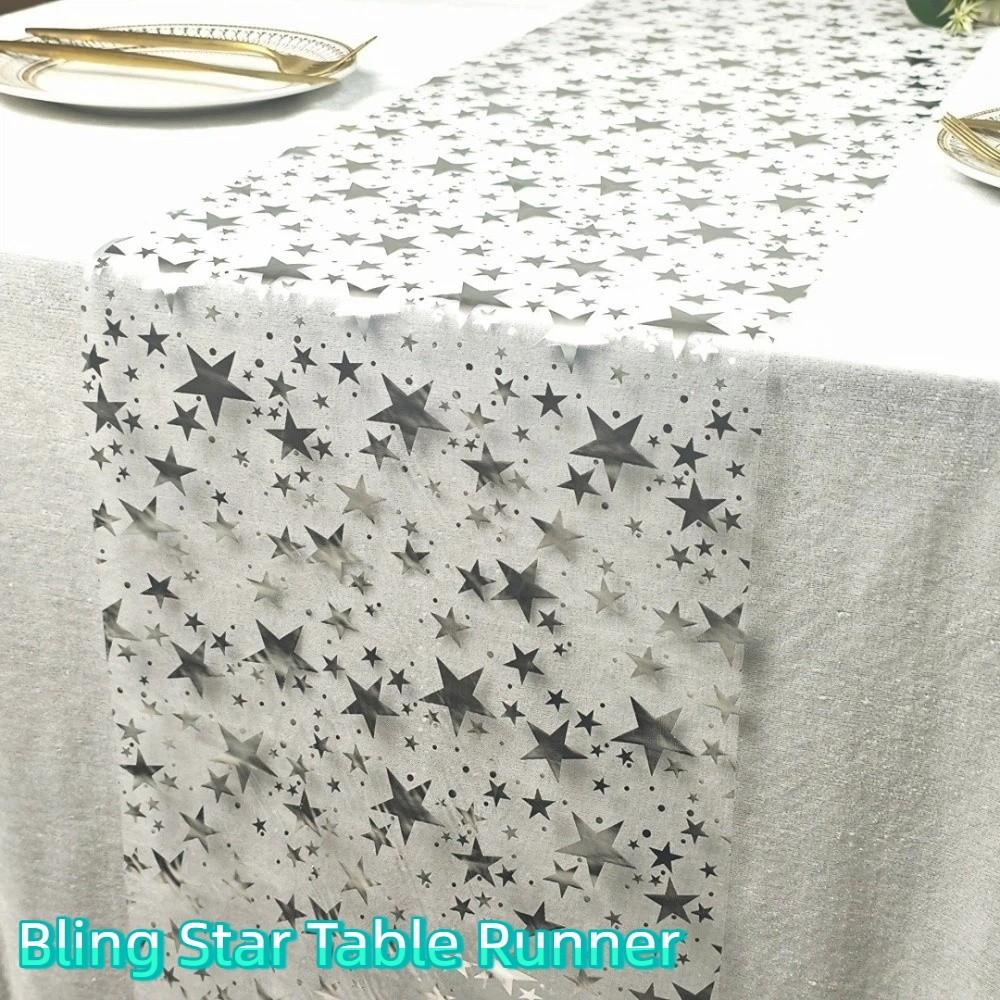 Sheer Mesh Bling Star Table Runner Star Pattern Romantic Mesh Table Runner Polyester Shimmery Glitter Table Runner