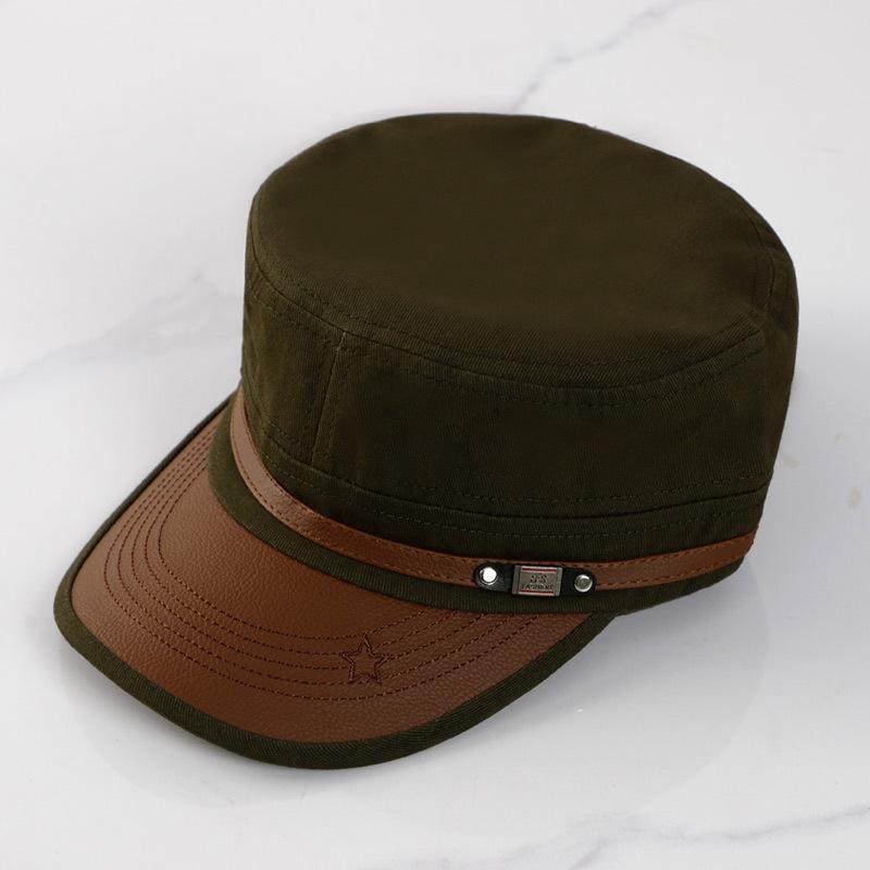 

Korean Style Retro Leather Brim Men s Adjustable Embroidery Duckbill Cap армія зелений колір