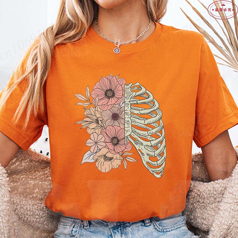 

Boho Floral Rib Cage Tee Shirt for Women Skeleton Retro Shirt Vintage Tee Halloween Party Shirt Floral Gardening FeUnisex Tshirts 4XL