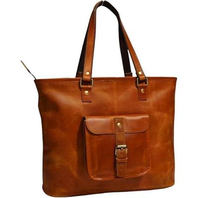 18,5-tommer Stor Læder Tote Taske Brun Vintage Laptop Ægte Håndlavet Shopper Skulder Håndtaske Pung til Kvinder