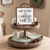 Coffee Lover Gifts Themed Wooden Tabletop Sign, Rustic Kitchen Bar Plaque with Iron Cafe Store Decorations Stand, Farmhouse Home Dining Room