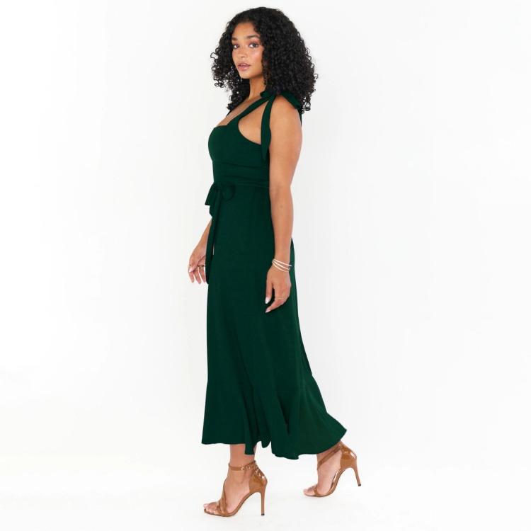 Women Summer Casual Sleeveless Spaghetti Strap A-Line Dress High Waist Long Split Solid Color Dresses