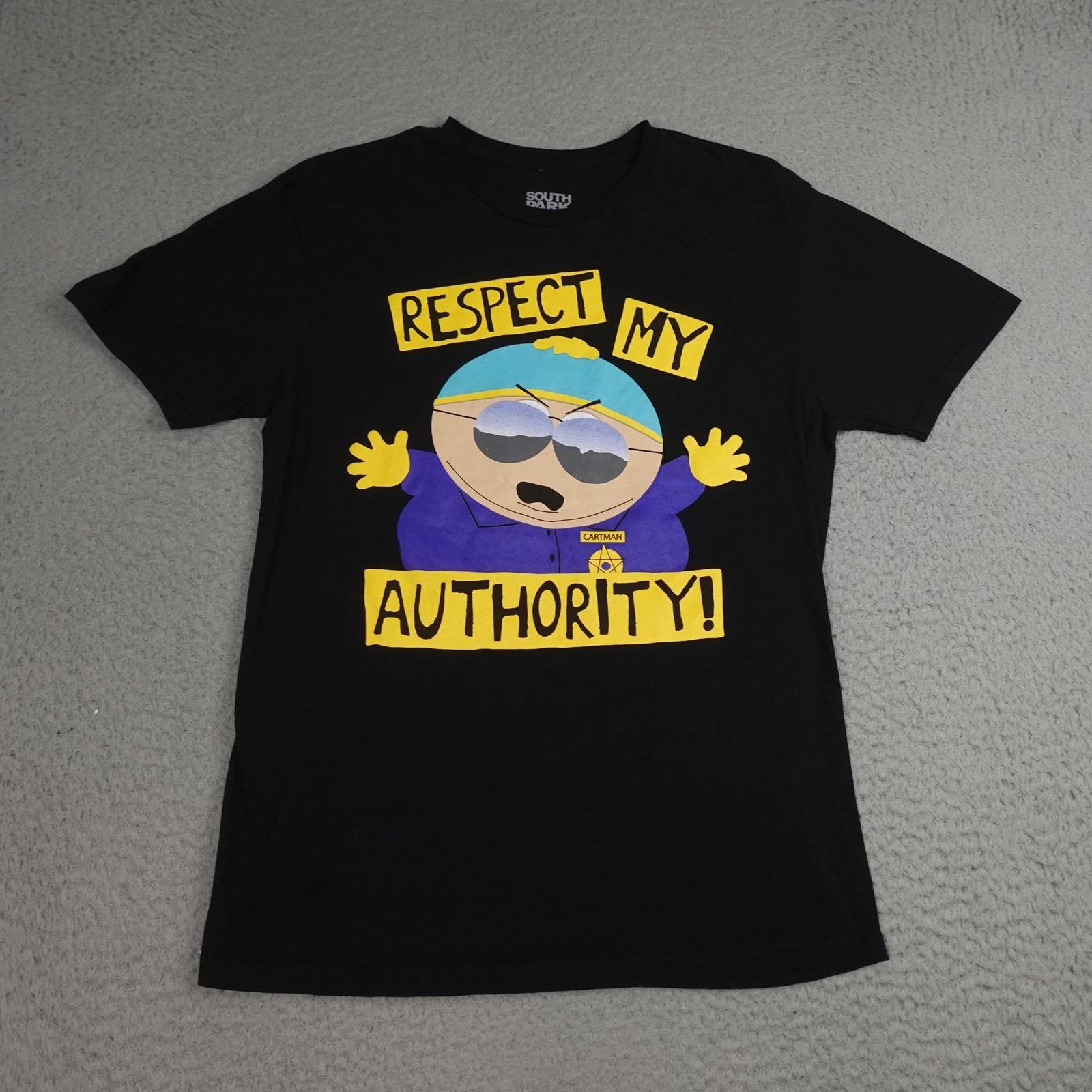 South Park Shirt Mens Medium Black Eric Cartman Respect My Authority Graphic Tee 2XL