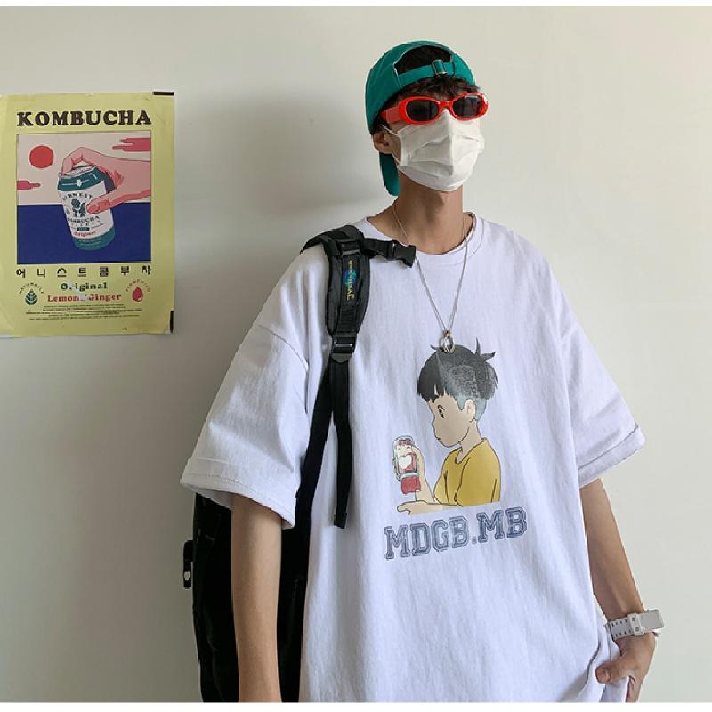 Pánská trička s krátkým rukávem dopis s grafickým potiskem trička s polovičním rukávem muži oblečení ležérní tričko pánské korejské ležérní retro topy s kulatým výstřihem