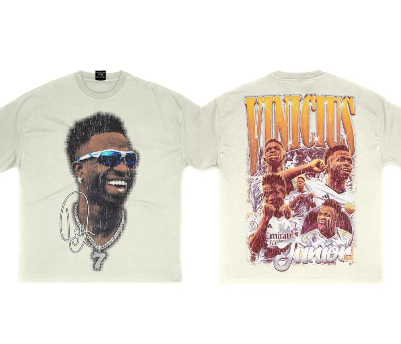 Summer Cotton T-shirt Men's Heavy Retro Tee Hip Hop Oversized Loose Short Sleeves T-shirt Vinicius Jr Print Y2k Short Sleeves