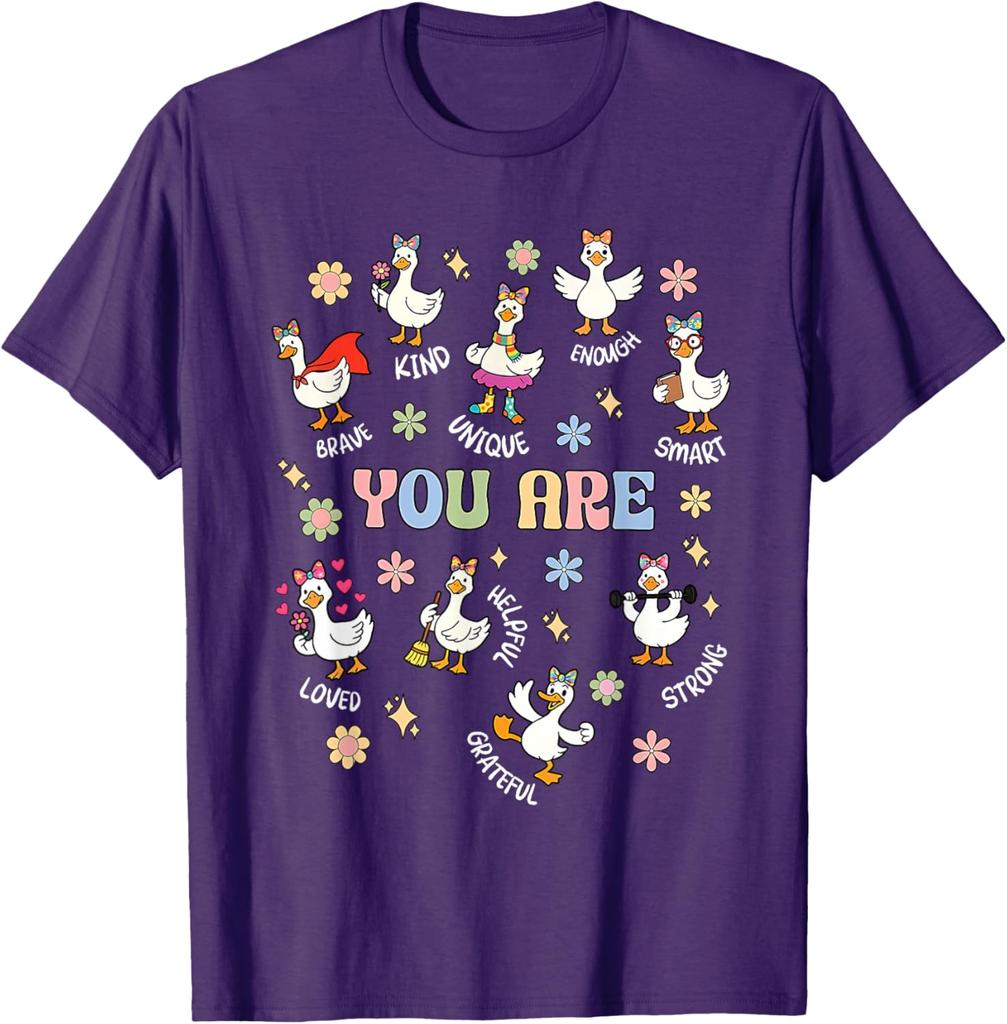 Positive Affirmations Words Goose You Are Brave Kind Unique Smart Graphic Tee Casual Daily T-Shirt