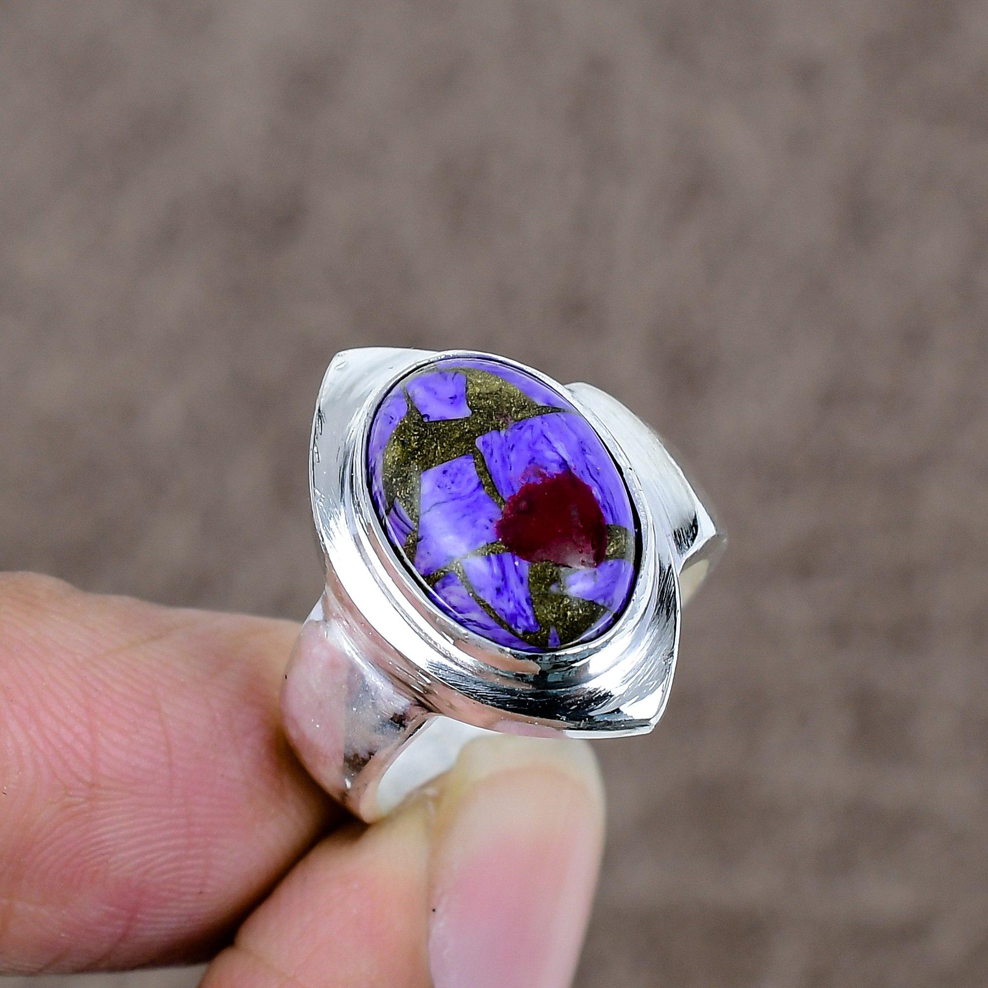 

Copper Charoite Genstone Handmade 925 Sterling Silver Jewelry Ring Size 8 KKG-521