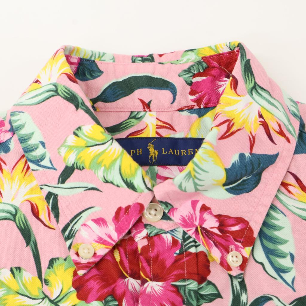 Ralph Lauren Classic Fit Pink Hibiscus Button-Down Shirt, Short Sleeve Tops S pinkUsed