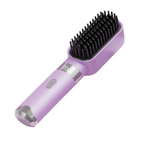 

Беспроводная щетка-выпрямитель для волос 4 регулируемых температурных режима LED-дисплей Быстрый нагрев Портативная дорожная электрическая горячая щетка Расческа для укладки вьющихся волос фиолетовый