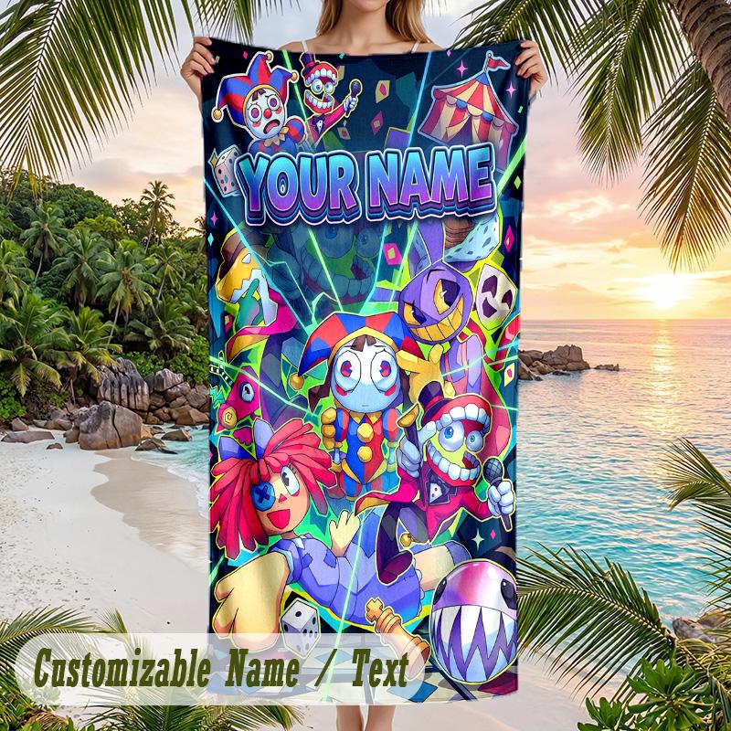 The Amazing Digital Circus Beach Towel, Personalized Custom Text, Quick Dry Soft Large Towel For Swimming Pool Travel