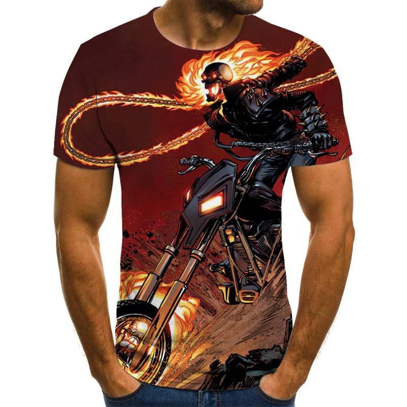 2023 Summer New Cross-border New, Men's and Women's Trend Casual, Ghost Rider Digital Printing 3D Short-sleeved T-shirt
