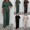 2 Adet/Takım Kadın Üst Pantolon Takım Yuvarlak Yaka Uzun Kollu Bağcıklı Pileli Bluz Elastik Bel Geniş Paça Pantolon Günlük Giyim Kıyafeti Sonbahar İlkbahar Eşofman Takımı