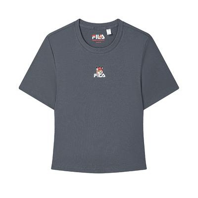 Fila Lifestyle Miękki Elastyczny Prążkowany Lis Miękka Skóra Oddychający Modny Minimalistyczny Dzianinowy T-shirt z Krótkim Rękawem Kobiety T-shirty F11W529120FDY