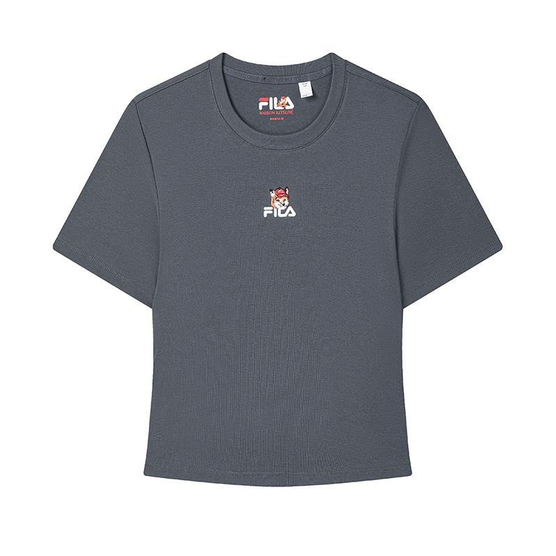 Fila Lifestyle Soft Stretch Ribbed Fox Soft Skin Breathable Trendy Minimalist Knitted Short Sleeve T-Shirt Women T-Shirts F11W529120FDY