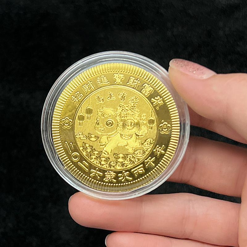 2Pc 2026 Year Of The Horse Imitation Commemorative Coin Paper Lucky Animal Pony Imitation Gold Foil Paper Year Souvenir Gift