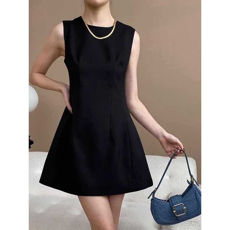 Waist up Sleeveless Jumpsuit Short Skirt Cinched Sleeveless Jumpsuit Skirt