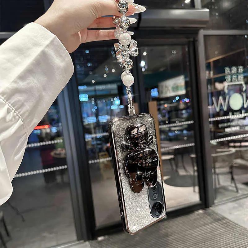 Cute Rabbit Makeup Mirror Stand Case for Vivo V50 Pro V40 Lite V30 V29 V25 E Iqoo Z9 Luxury Bracelet Protective Case