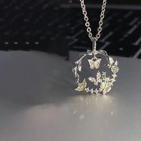 Romantic Cherry Blossoms Flower Necklace For Women Shiny Crystal Zircon Butterfly Flower Pearl Clavicle Chain Girl Party Jewelry