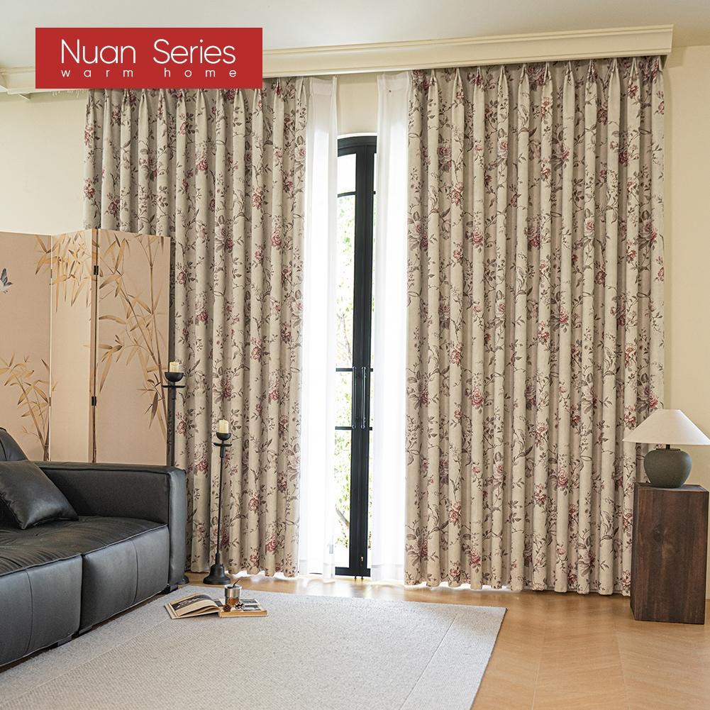 1PC Nuan Series French Retro Pink Peony Floral Curtains American Countryside Thick Curtains for Bedroom Living Room Window for Home Decor