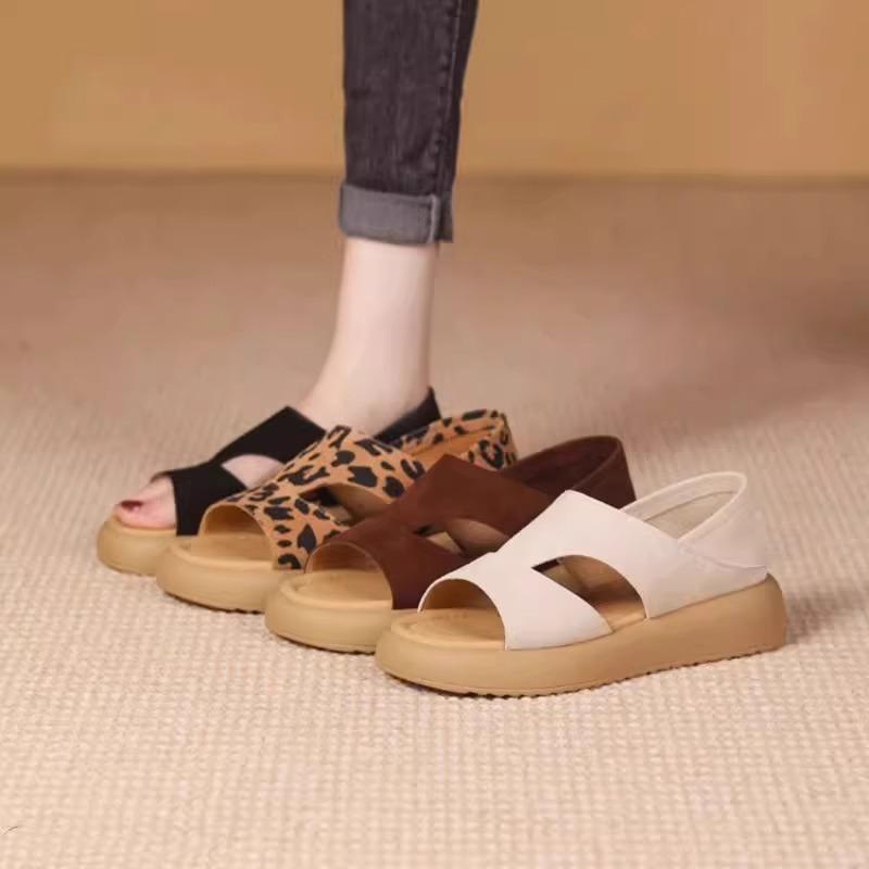 Summer 2025 Open-toed Soft Leather Sandals Comfortable Fashion Retro Versatile Flat Non-slip Fashion Casual Shoes Single Shoes