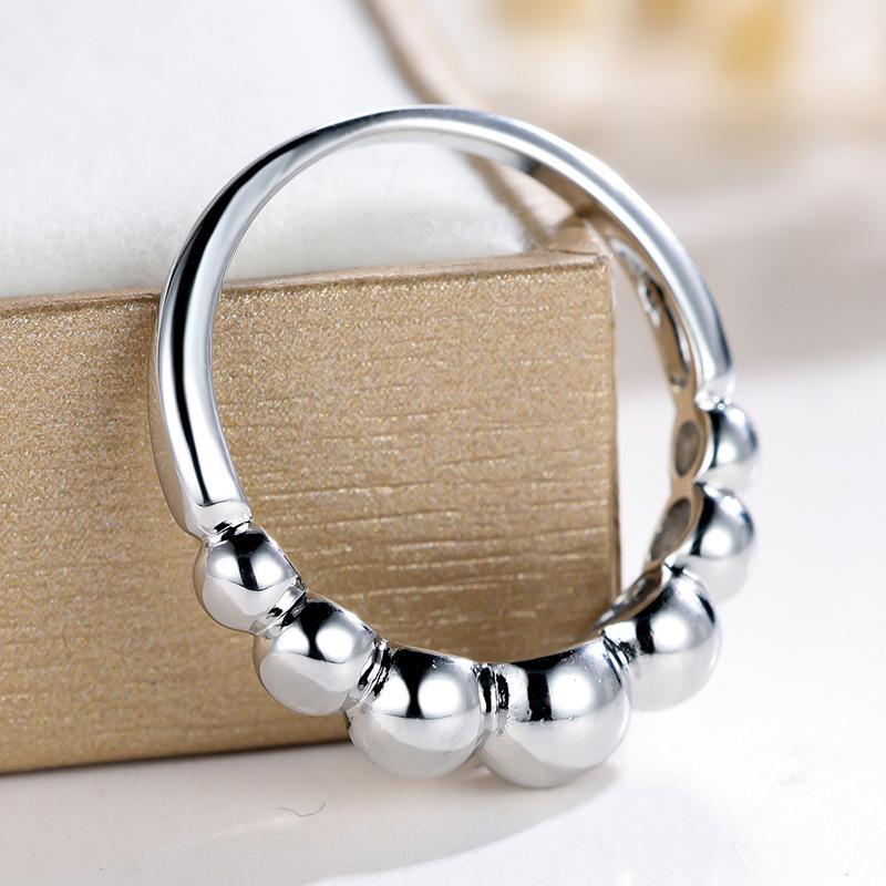 

Wish popular white K geometric beads beaded smooth ring female, retro versatile simple jewelry no. 5 серебряный