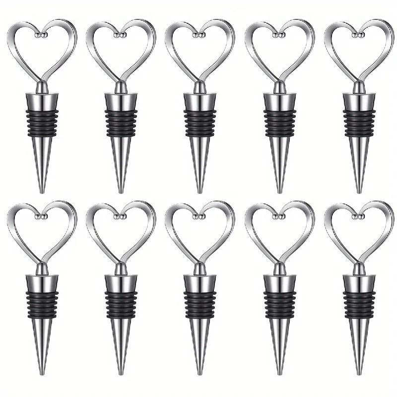 10pcs Heart-Shaped Wine Stoppers Bottle Stoppers for Keeping Beverages Fresh - Reusable Wine Corks Home Kitchen Items
