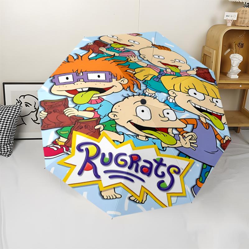 Rugrats Print Automatic Umbrella, 8 Rib Iron Frame, Plastic Handle, Suitable for Outdoor Travel &Daily , Ideal Gift