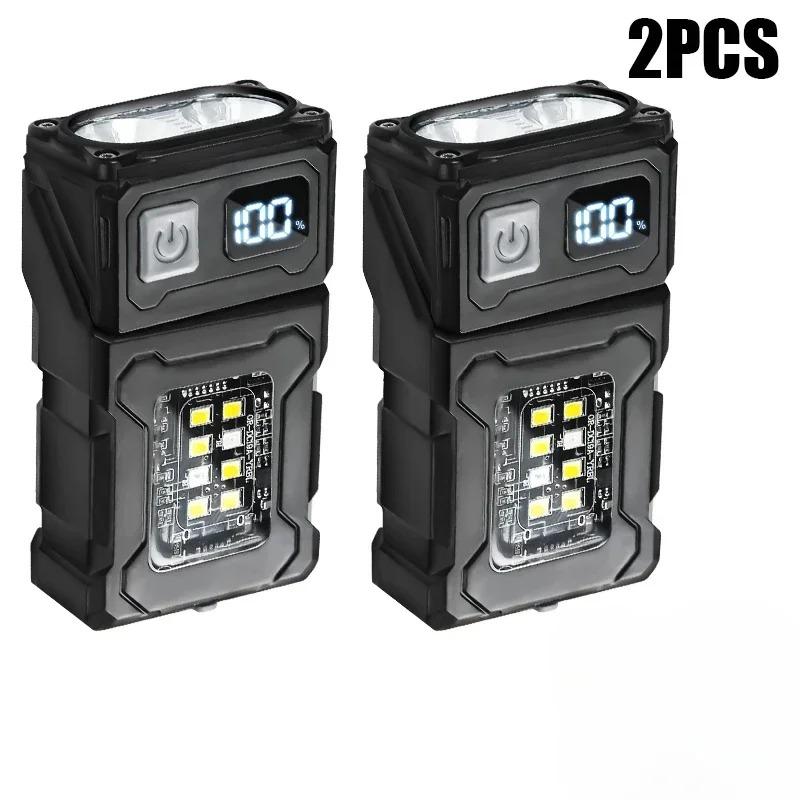 2/1 Stück Tragbare Taschenlampe 1200mAh Superhell MINI USB Wiederaufladbare LED Heckmagnet Taschenlampe mit COB Notlicht für Camping Wandern