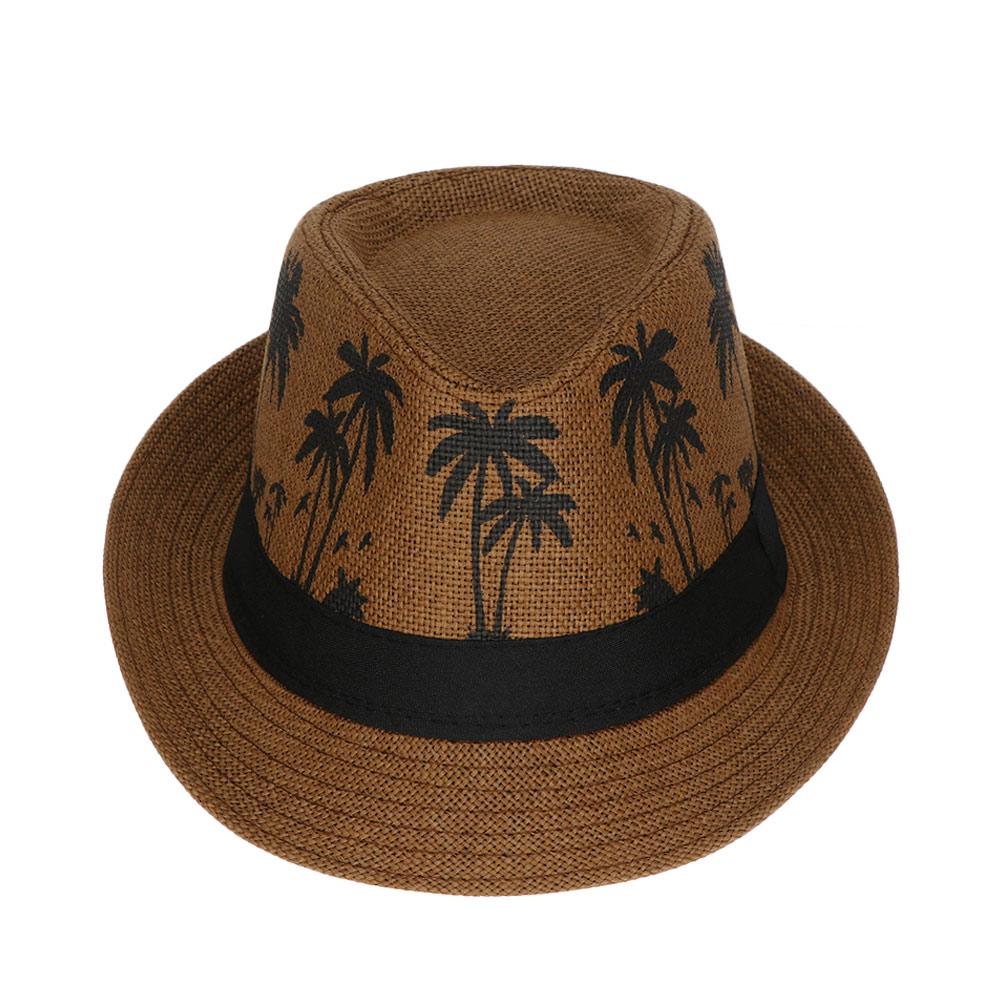 Spring Summer Sun Hat Fedora Cap Men Women Coconut Trees Pattern Beach Hat Jazz Cap Top Hats