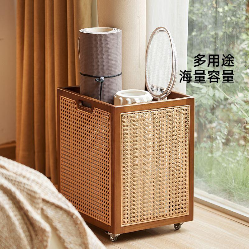 Walnut Color Dirty Clothes Basket Vine Weaving Design Laundry Hamper Toys Storage Bucket Good-looking Laundry Basket with Pulley
