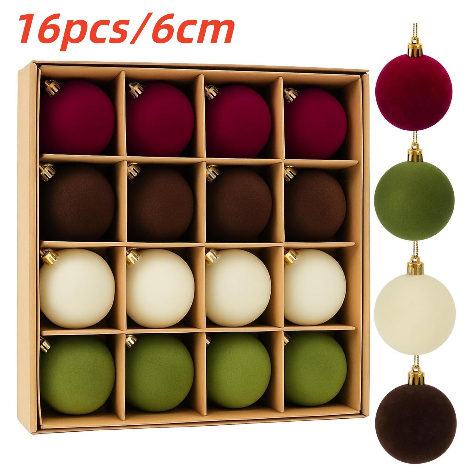 

16 шт. Разноцветные флокированные шары, Подвесные шары для рождественской елки, Красочные рождественские шары, Праздничные украшения Рождественский шар One Size