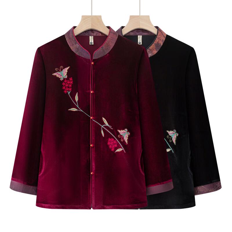 Elegant Embroidered Stand Collar Jacket for Middle-Aged Women