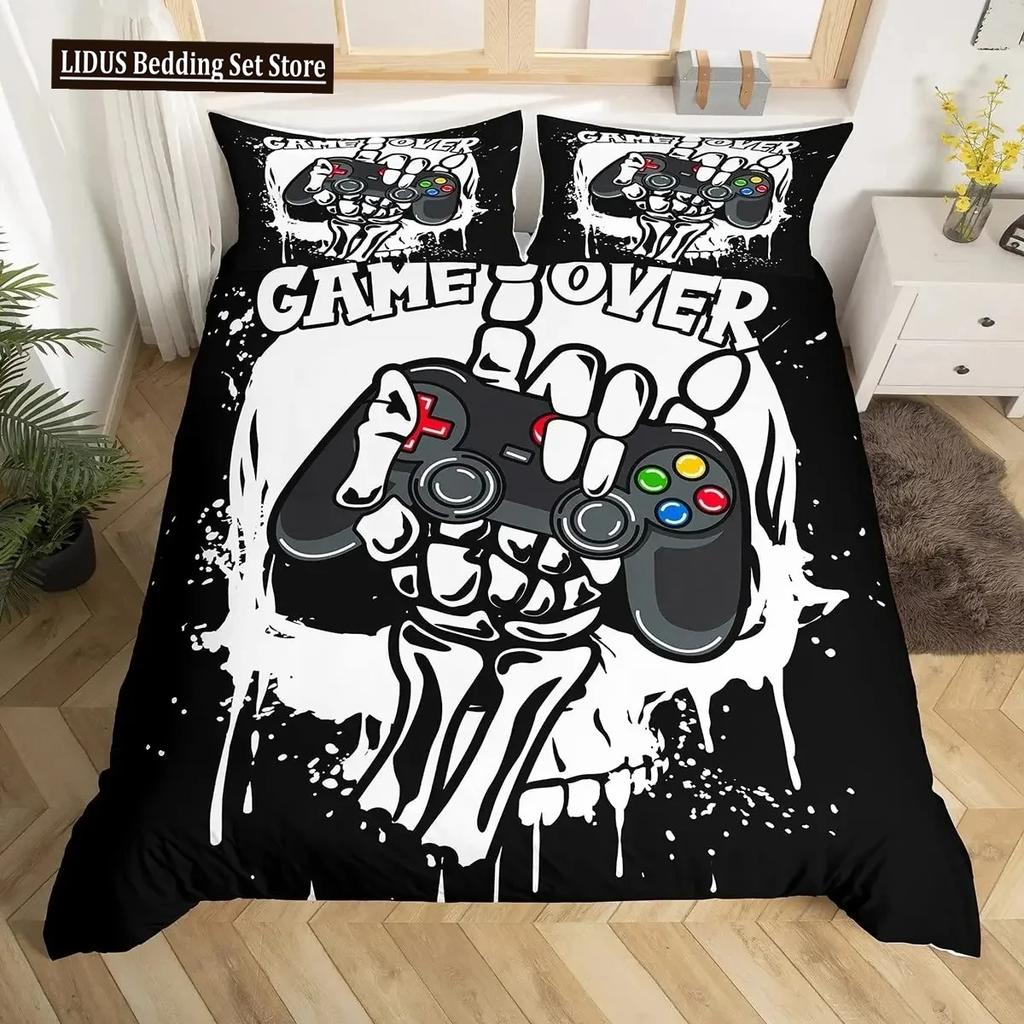 Gaming Duvet Cover Set Gamer Room Decor For Boys Teen Video Games Twin Bedding Set Microfiber Gamepad Let's Play Quilt Cover