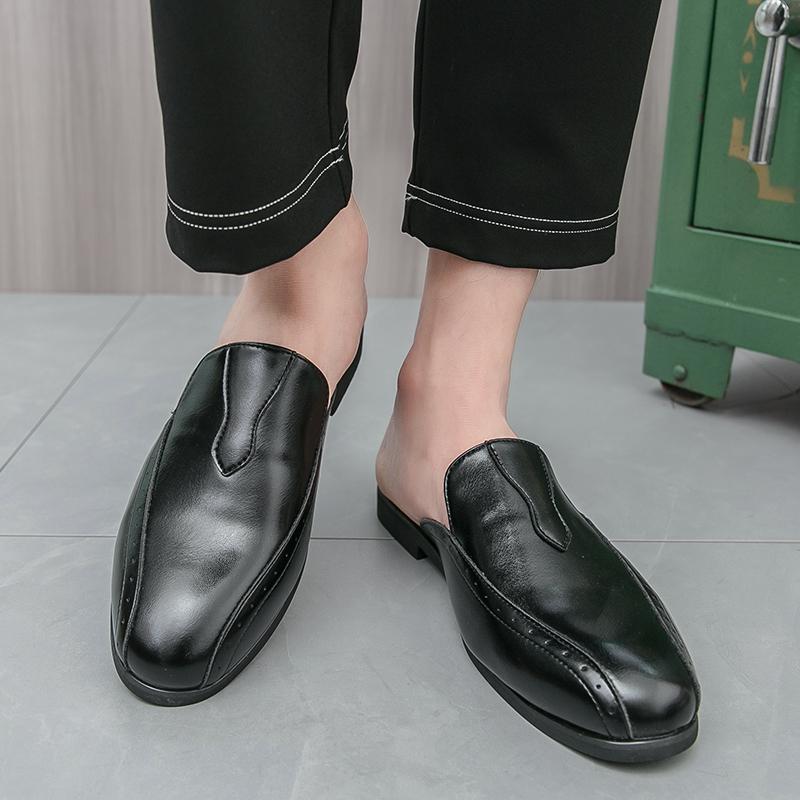 

Мужская сумка большого размера, голова полу-тапок, обувь Doudou, лето 2025, новинка, мужская примерочная, кожаная обувь без каблука для мужчин 47 чёрный