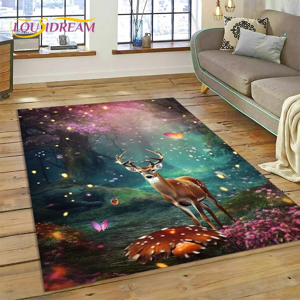 Dream Christmas Elk Sika Deer Cartoon Area Rug,Carpet Rug for Home Living Room Bedroom Sofa Doormat Decor,kid Non-slip Floor Mat