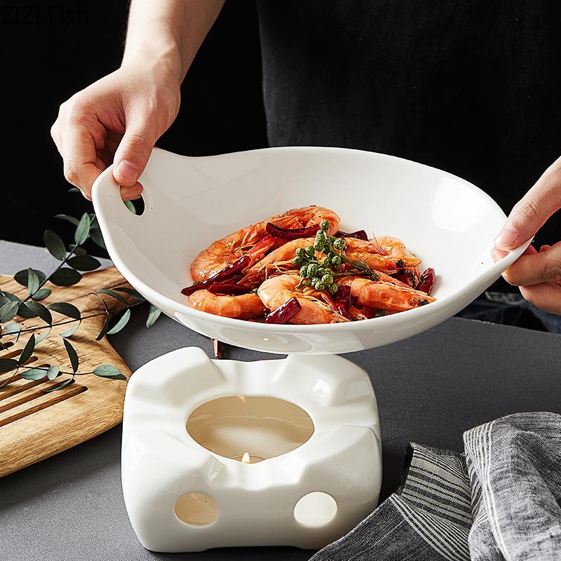 Creative White Ceramic Dinner Plate Heatable Chinese Style Tableware Plate Hotel Home Kitchen Decoration Tableware