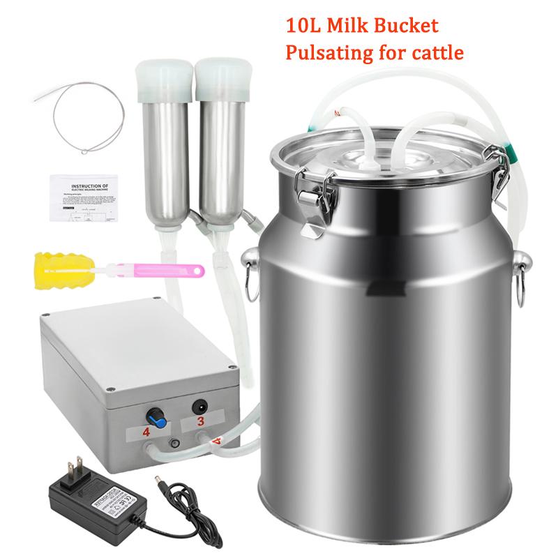 10L Cattle/Goat Milking Machine 220V Cattle Electric/Pulsating Milking Machine Stainless Steel Milker Bucket Vacuum Pump