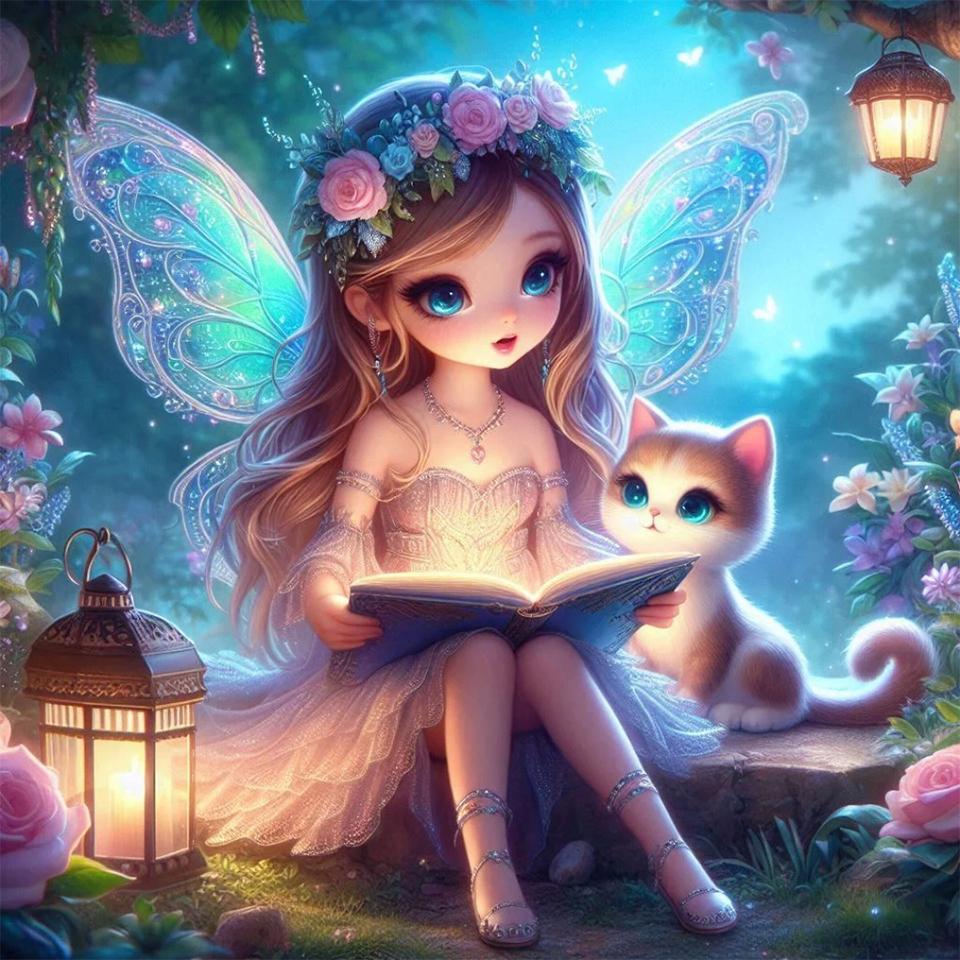 Dreamy Butterfly Elf e Animal Flower Fairy 5D Full Circle Diamond Painting DIY Diamante Mosaic Bordado Cruz Bordado