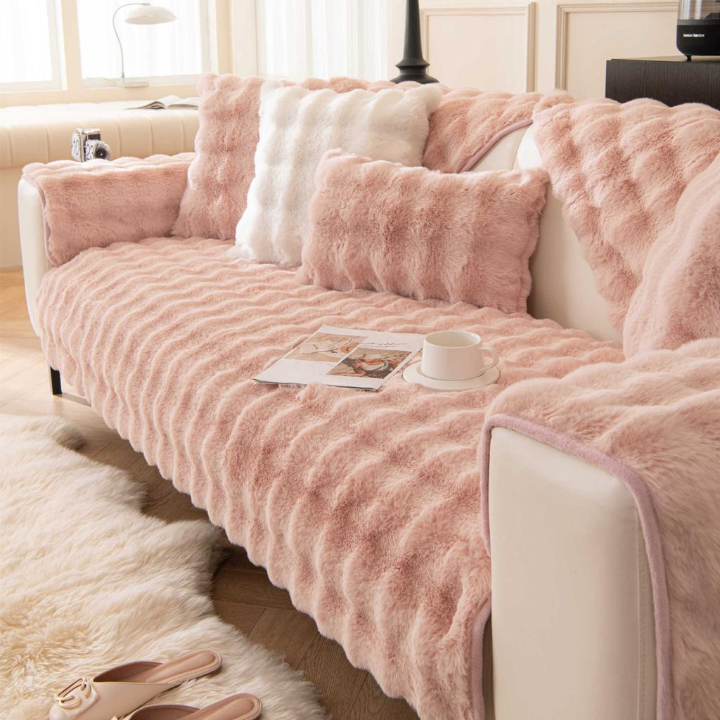 Cat Petting Rabbit Plush Sofa Cushion Winter Thickening Minimalist Warm Non-Slip Sofa Cover Plush Cover Towel