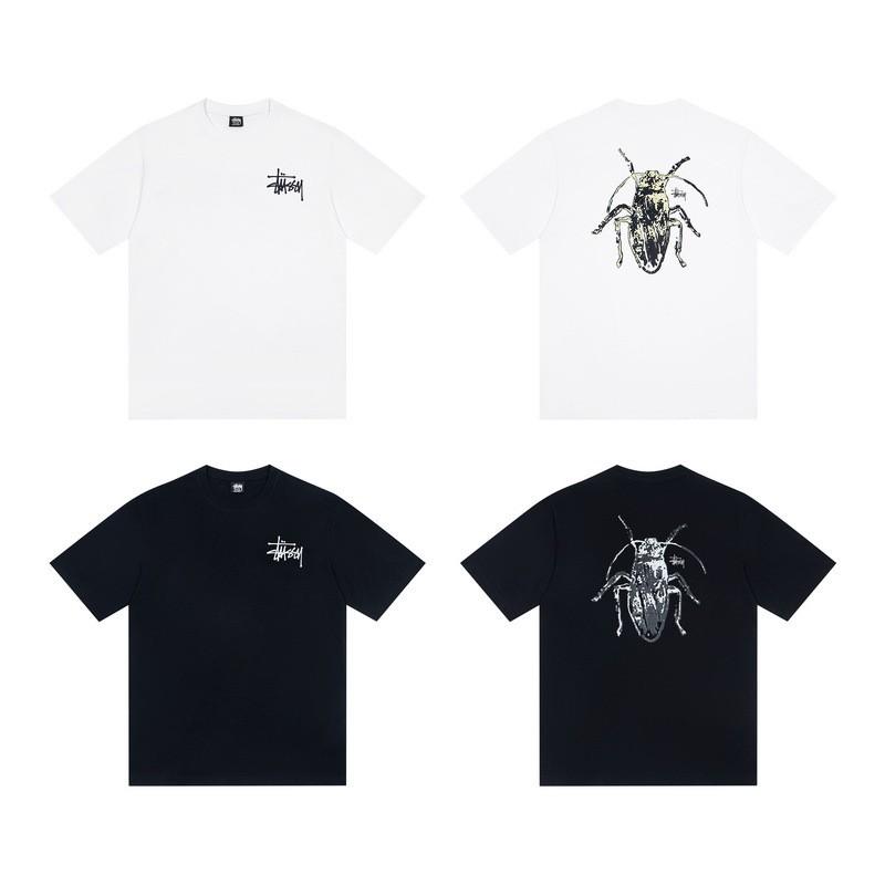 Stussy Nera 8 Classica Filigrana Stampa Lettere 2025 Unisex Streetwear Vestibilità Larga Maglietta in Cotone