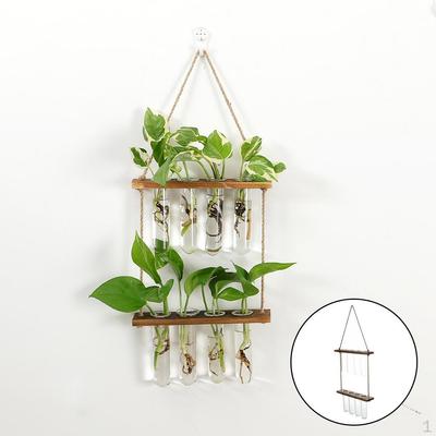 Wandbehang-Pflanzgefäß, Terrarium mit Holzständer, Blumenvase, Glasgewächshaus für