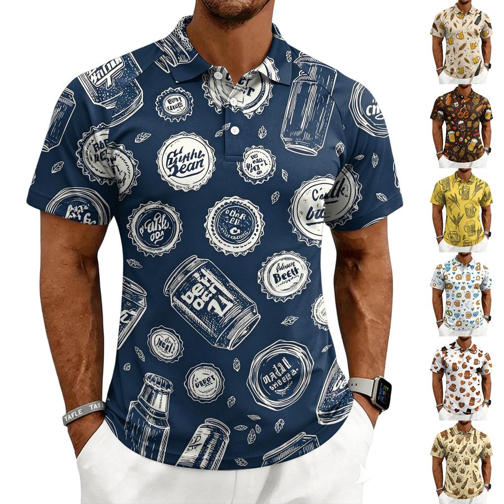 Men's Casual Printed Short Sleeve Button Down Shirt Collar Summer Top