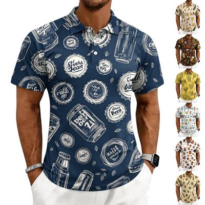 Herren Casual Kurzarm Poloshirt Knopfleiste Kragen Oberteil Bedrucktes Muster Leichter Atmungsaktiver Stoff Sommerkleidung